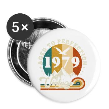Vintage Birthday in 1980 - anniversaire 2025. - Lot de 5 petits badges (25 mm) - blanc - Devant