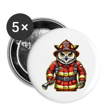 Hibou des pompiers – Le courage rencontre la sagesse - Lot de 5 petits badges (25 mm) - blanc - Devant