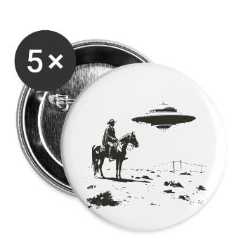 Cowboy trifft UFO – Wildwest Alien Begegnung - Buttons klein 25 mm (5er Pack) - Weiß - Vorne