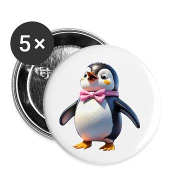 Pinguin Sandra sieht ihre Freunde - Buttons klein 25 mm (5er Pack) - Weiß - Vorne