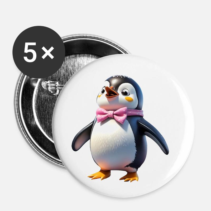 Pinguin Sandra sieht ihre Freunde - Buttons klein 25 mm (5er Pack) - Weiß