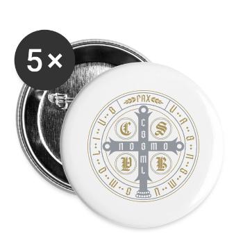 Médaille Saint-Benoît – Protection et bénédiction - Lot de 5 petits badges (25 mm) - blanc - Devant