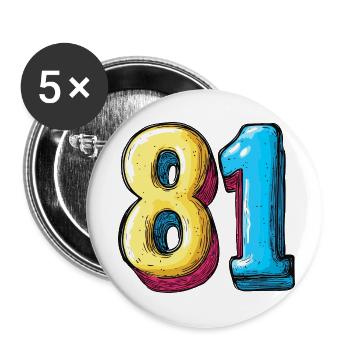 81 Zahl Bunt - Buttons klein 25 mm (5er Pack) - Weiß - Vorne