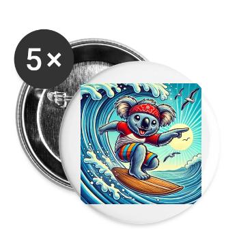 Surfen wie ein Koala: Wellen, Sonne und Spaß! - Buttons klein 25 mm (5er Pack) - Weiß - Vorne