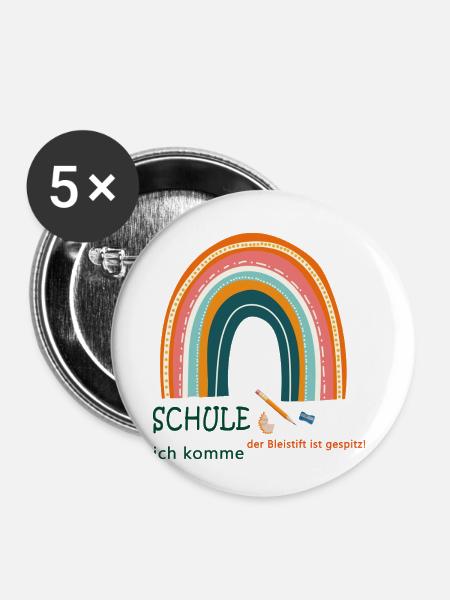 Schule ich komme - Buttons klein 25 mm (5er Pack) - Weiß
