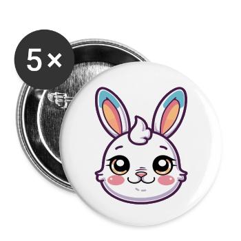Lapin Fête de Pâques Tête de lapin Joyeuses Pâques - Lot de 5 petits badges (25 mm) - blanc - Devant