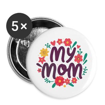 Meine Mutter - Floral Art Love - Buttons klein 25 mm (5er Pack) - Weiß - Vorne