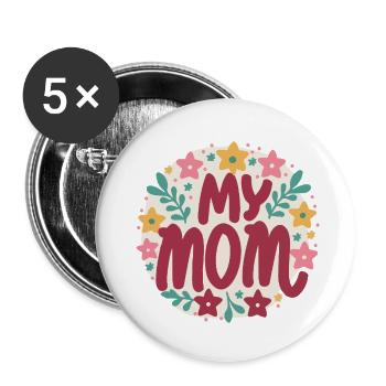 Meine Mutter - Floral Art Love - Buttons klein 25 mm (5er Pack) - Weiß - Vorne