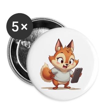 Fox with mobile phone - Buttons small 1''/25 mm (5-pack) - white - Front