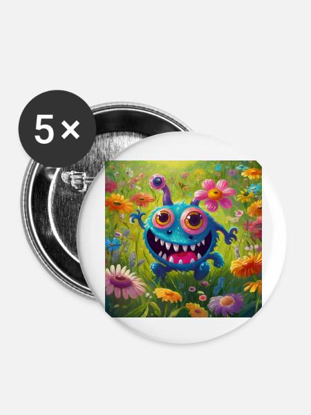 Freaks Monster - Buttons klein 25 mm (5er Pack) - Weiß