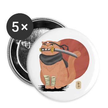 Chat samouraï avec Katana - Lot de 5 petits badges (25 mm) - blanc - Devant