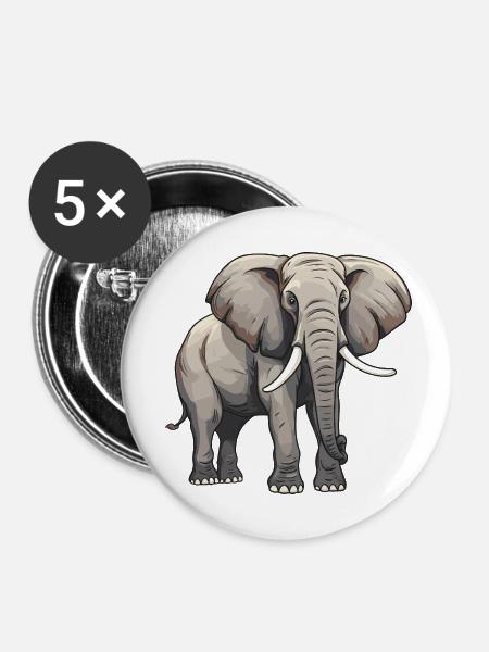 Elefant Tier - Buttons klein 25 mm (5er Pack) - Weiß