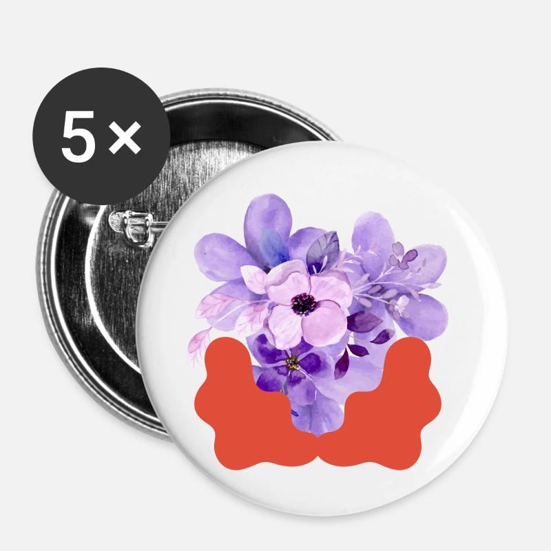 Purple Bloom with Coral Splash - Buttons small 1''/25 mm (5-pack) - white
