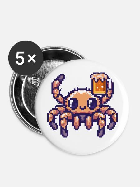 Tarantula Pixel Bier - Buttons klein 25 mm (5er Pack) - Weiß