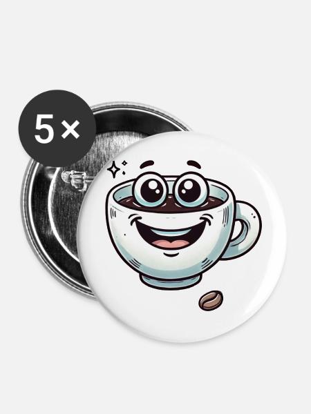 Kaffeetasse - Buttons klein 25 mm (5er Pack) - Weiß