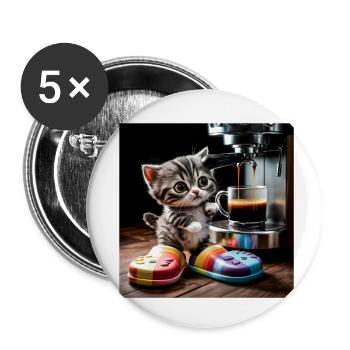 Cat takes a coffee break - Buttons small 1''/25 mm (5-pack) - white - Front