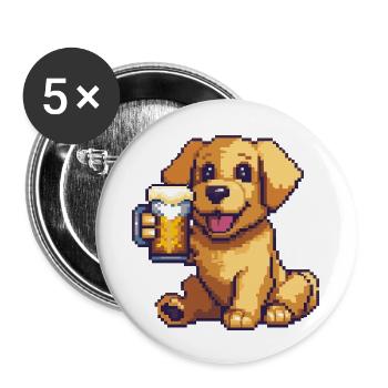 Golden Retriever Chiens Pixel Bière Drôle - Lot de 5 petits badges (25 mm) - blanc - Devant
