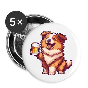 Border Collie Chien Pixel Bière - Lot de 5 petits badges (25 mm) - blanc - Devant