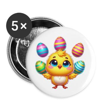 Pâques, poulet, poussin, œuf de Pâques, œufs colorés, jongler - Lot de 5 petits badges (25 mm) - blanc - Devant