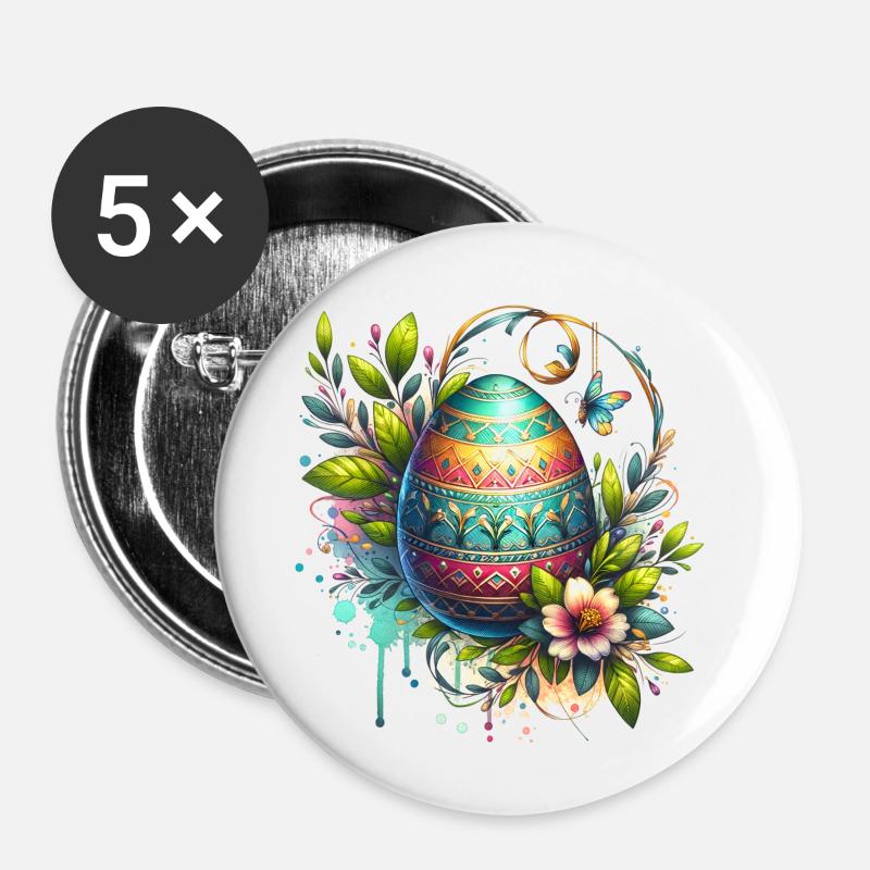 Colorful Easter Egg - Buttons small 1''/25 mm (5-pack) - white