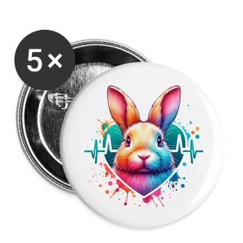 Herz Hase Osterhase Herzschlag - Buttons klein 25 mm (5er Pack) - Weiß - Vorne
