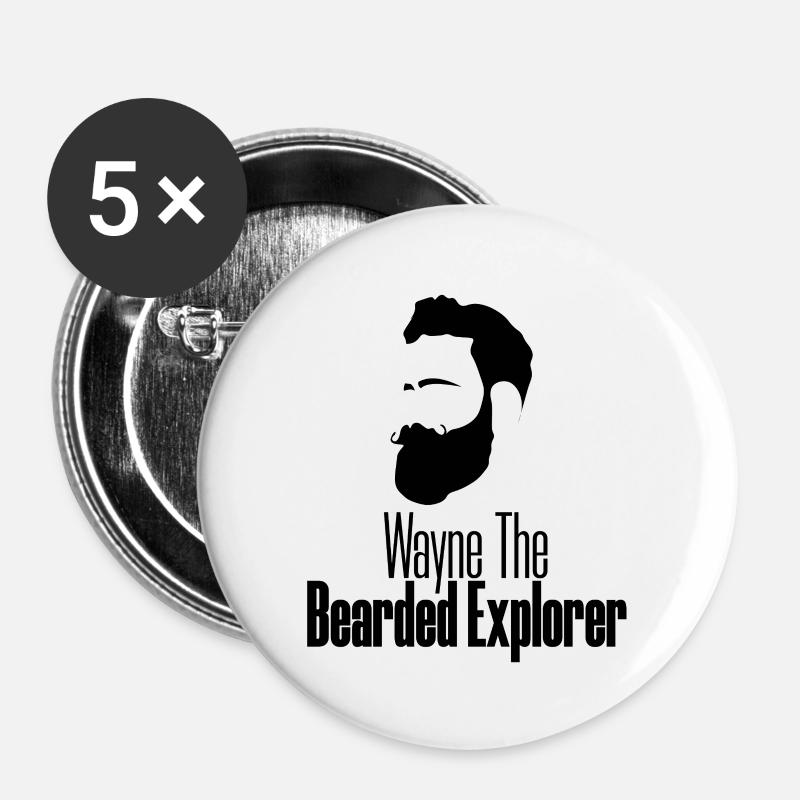 Wayne The Bearded Explorer blk - Buttons small 1''/25 mm (5-pack) - white