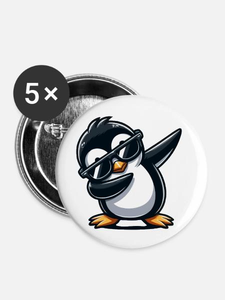 Pinguin Dabbing - Buttons klein 25 mm (5er Pack) - Weiß