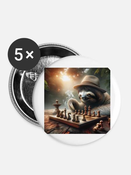 Faultier Wanderer Schach - Buttons klein 25 mm (5er Pack) - Weiß