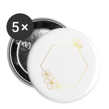 Buchstabe e Goldener Blumenrahmen - Buttons klein 25 mm (5er Pack) - Weiß - Vorne