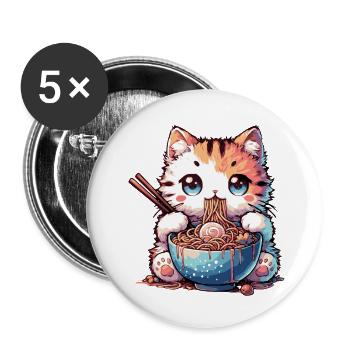 Ramen Nudeln Katze - Buttons klein 25 mm (5er Pack) - Weiß - Vorne