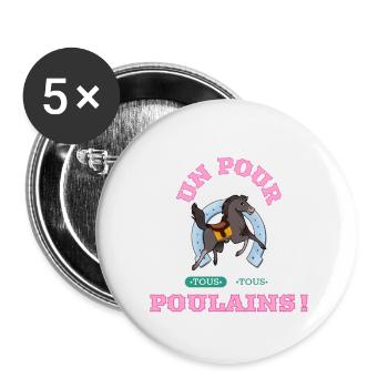UN POUR TOUS, TOUS POULAINS (cheval) ! - Lot de 5 petits badges (25 mm) - blanc - Devant