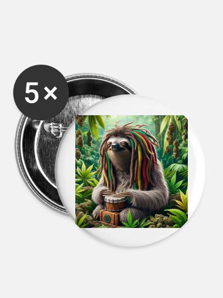 Rastaman Wanderer Faultier - Buttons klein 25 mm (5er Pack) - Weiß