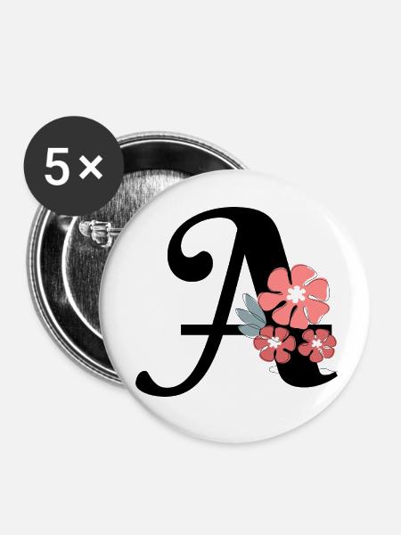Minimalistischer Blumenbrief - Buttons klein 25 mm (5er Pack) - Weiß