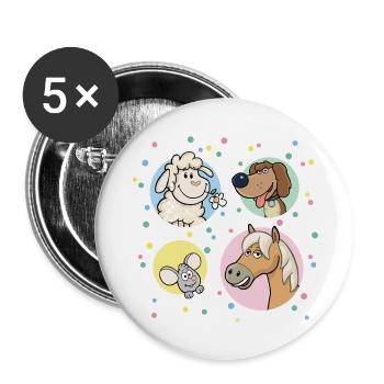 Lustige Tiere Kinderparty - Buttons klein 25 mm (5er Pack) - Weiß - Vorne