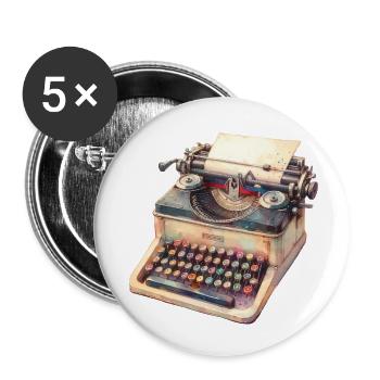 Machine à écrire vintage - Lot de 5 petits badges (25 mm) - blanc - Devant