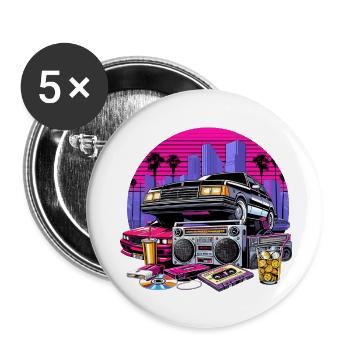 Kompaktkassette Ghettoblaster 90er Retro Geschenk - Buttons klein 25 mm (5er Pack) - Weiß - Vorne