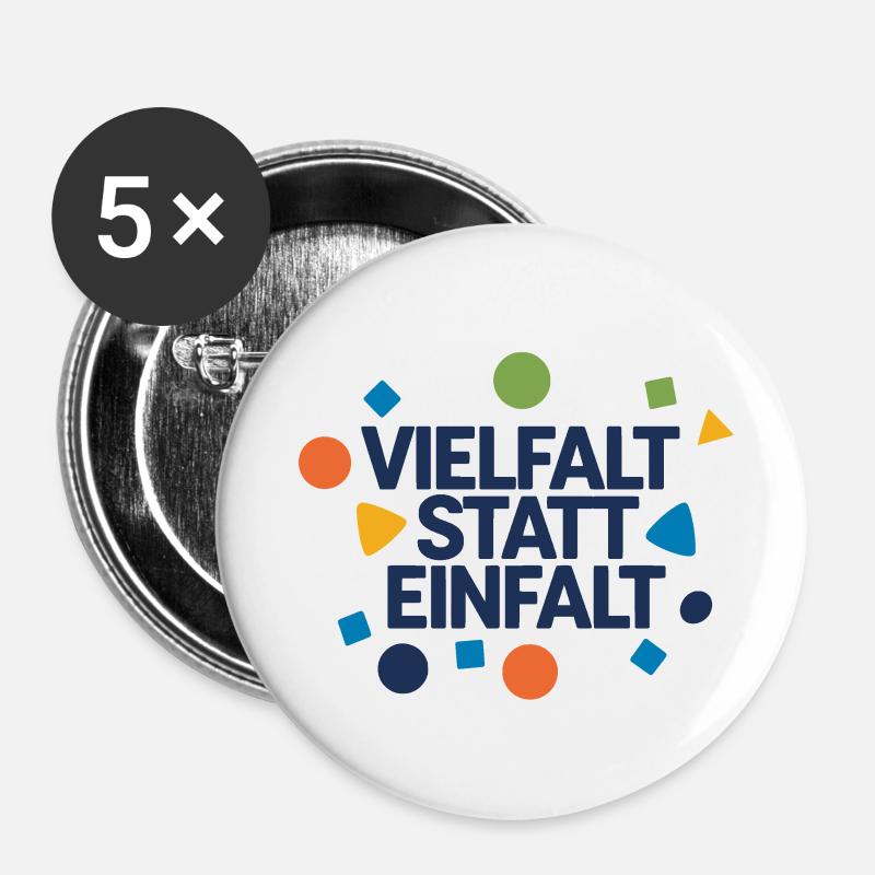 Vielfalt statt Einfalt 1 - Buttons klein 25 mm (5er Pack) - Weiß