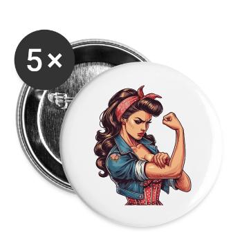 Femme forte confiante Rockabilly cadeau - Lot de 5 petits badges (25 mm) - blanc - Devant