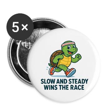 Lustiges Schildkröten Laufshirt – Slow & Steady - Buttons klein 25 mm (5er Pack) - Weiß - Vorne