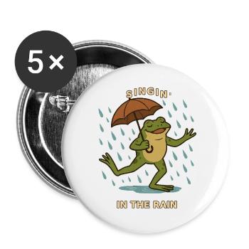 Froschkröte singt im Regen mit Regenschirm - Buttons klein 25 mm (5er Pack) - Weiß - Vorne