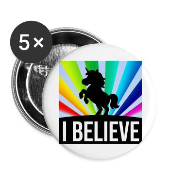 I BELIEVE Einhorn vor leuchtenden Regenbogenstrahl - Buttons klein 25 mm (5er Pack) - Weiß - Vorne