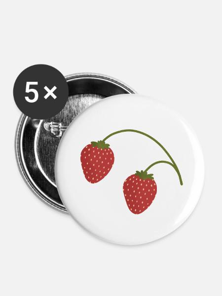 Erdbeeren - Buttons klein 25 mm (5er Pack) - Weiß