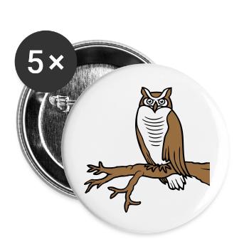 Eule Vogel Uhu Ast Baum Wald Schleiereule Kauz süß - Buttons klein 25 mm (5er Pack) - Weiß - Vorne