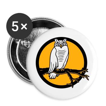 Eule Uhu Ast Baum Wald Mond Nacht Vollmond rund - Buttons klein 25 mm (5er Pack) - Weiß - Vorne