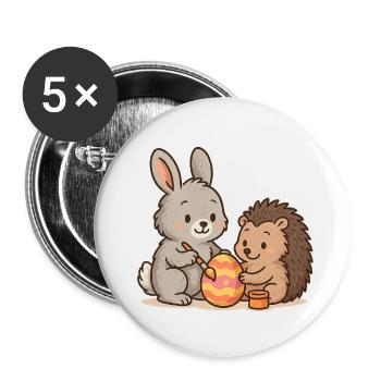 Hase & Igel bemalen Ostereier – Süßes Osterduo - Buttons klein 25 mm (5er Pack) - Weiß - Vorne