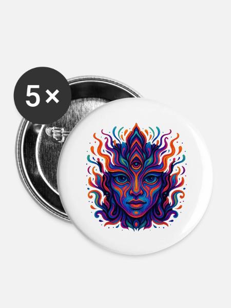 Psychedelische Farbenexplosion - Buttons klein 25 mm (5er Pack) - Weiß