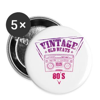 Ghetto Blaster Old Beats Vintage - Lot de 5 petits badges (25 mm) - blanc - Devant
