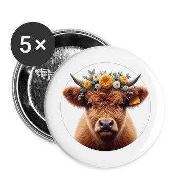 Highlander Kalb mit Blüten 2 - Buttons klein 25 mm (5er Pack) - Weiß - Vorne