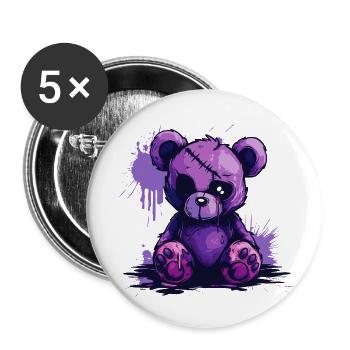 Ours en peluche effrayant mignon - Lot de 5 petits badges (25 mm) - blanc - Devant