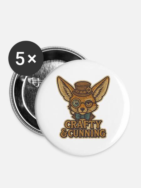 Crafty and Cunning - Steampunk Fennek - Buttons klein 25 mm (5er Pack) - Weiß